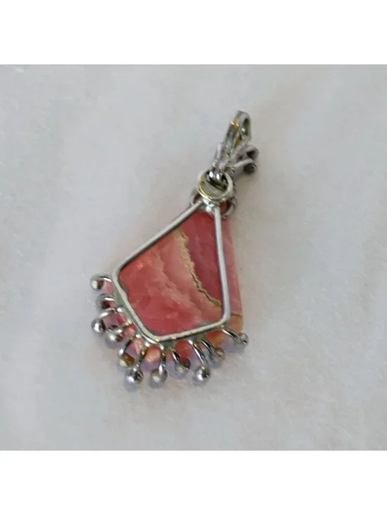 Artisan Handmade Pink Rhodochrosite Sterling Silver Pendant Modernist Brutalist - Picture 4 of 5